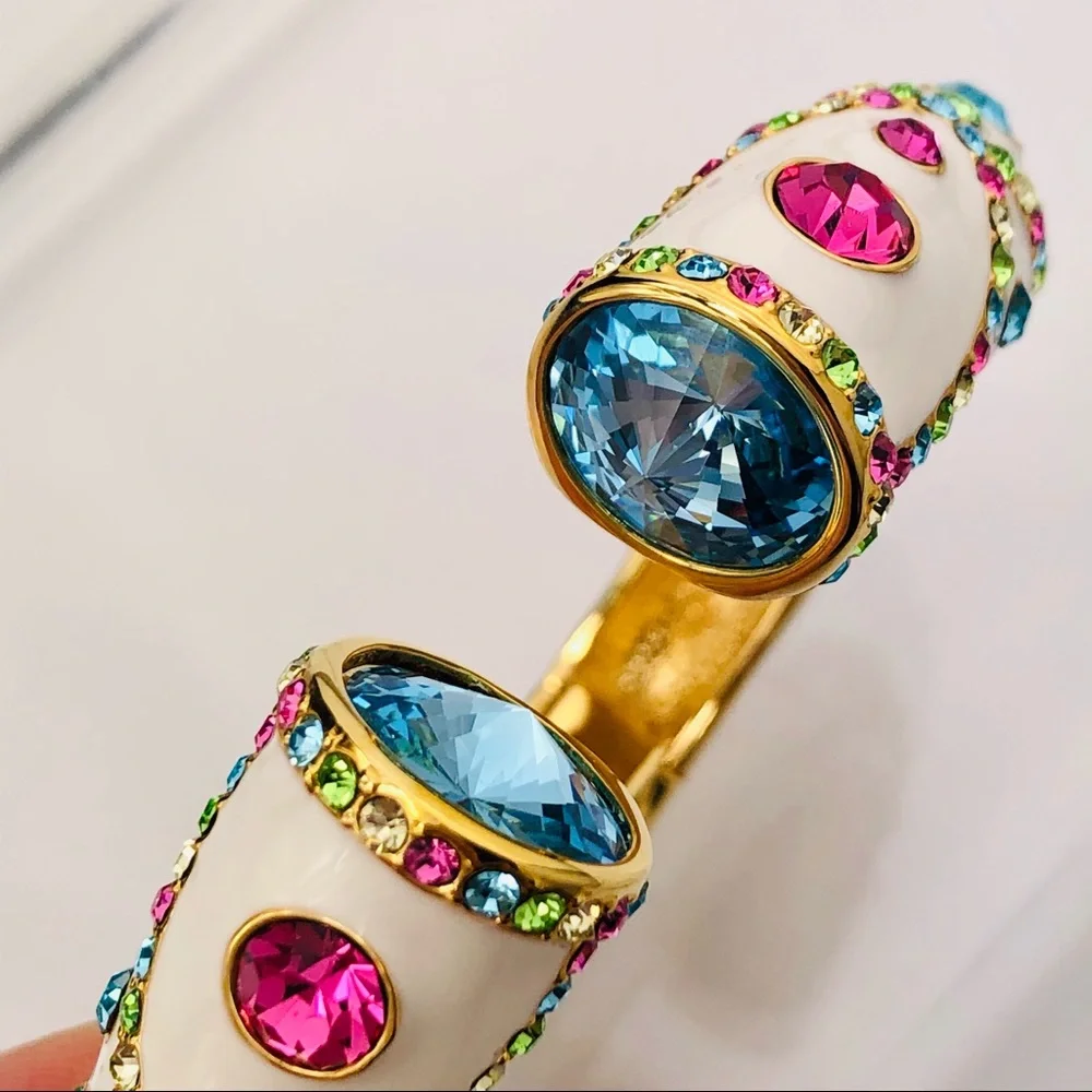 ROSS SIMONS SWAROVSKI CRYSTAL 18K GOLD OVER STERLING BRACELET EARRINGS RING - Picture 5 of 15